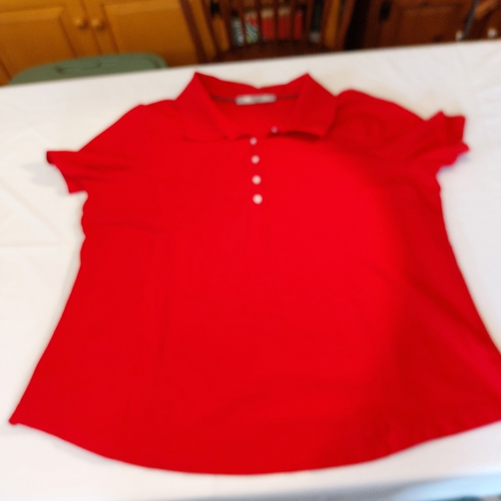 Lee Riders Instantly Slims You Bright Red Polo Shirt 1X EUC - Picture 7 of 9